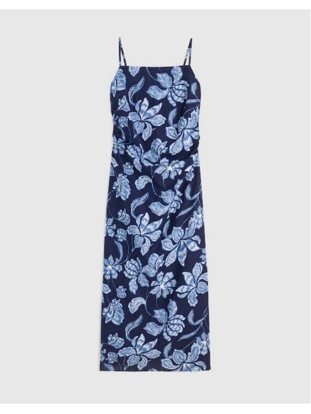 Madewell Blue Floral Midi Dress with Spaghetti Straps 100% linen size10